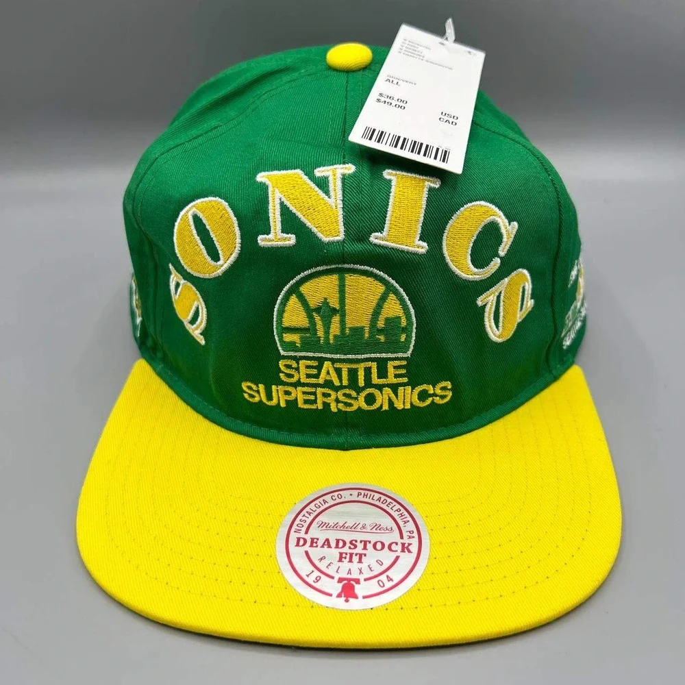 Seattle Supersonics‎ Hat Men Green Yellow Mitchell & Ness Snap Back Cap New